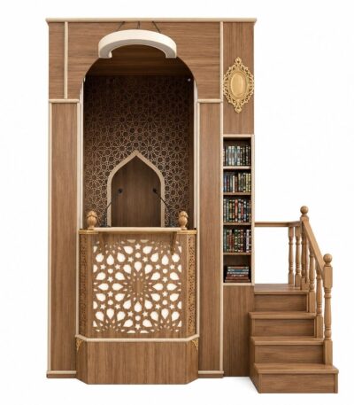 Kitaplıklı Modern Ahşap Cami Minberi