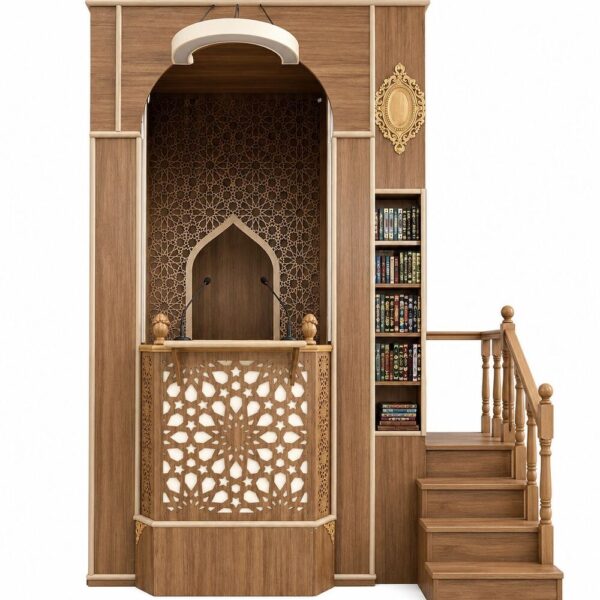 Kitaplıklı Modern Ahşap Cami Minberi
