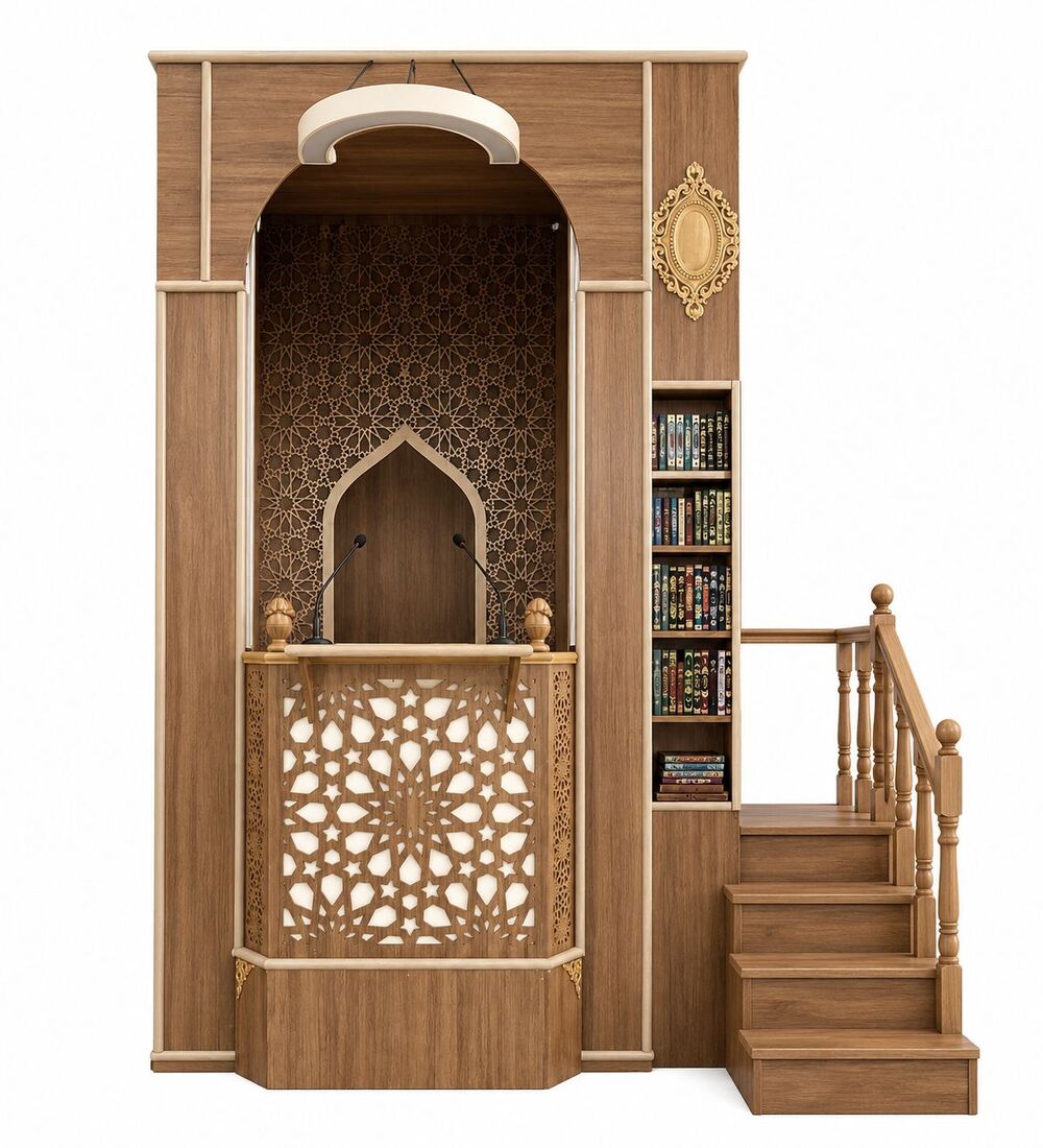 Kitaplıklı Modern Ahşap Cami Minberi Kitaplıklı Modern Ahşap Cami Minberi