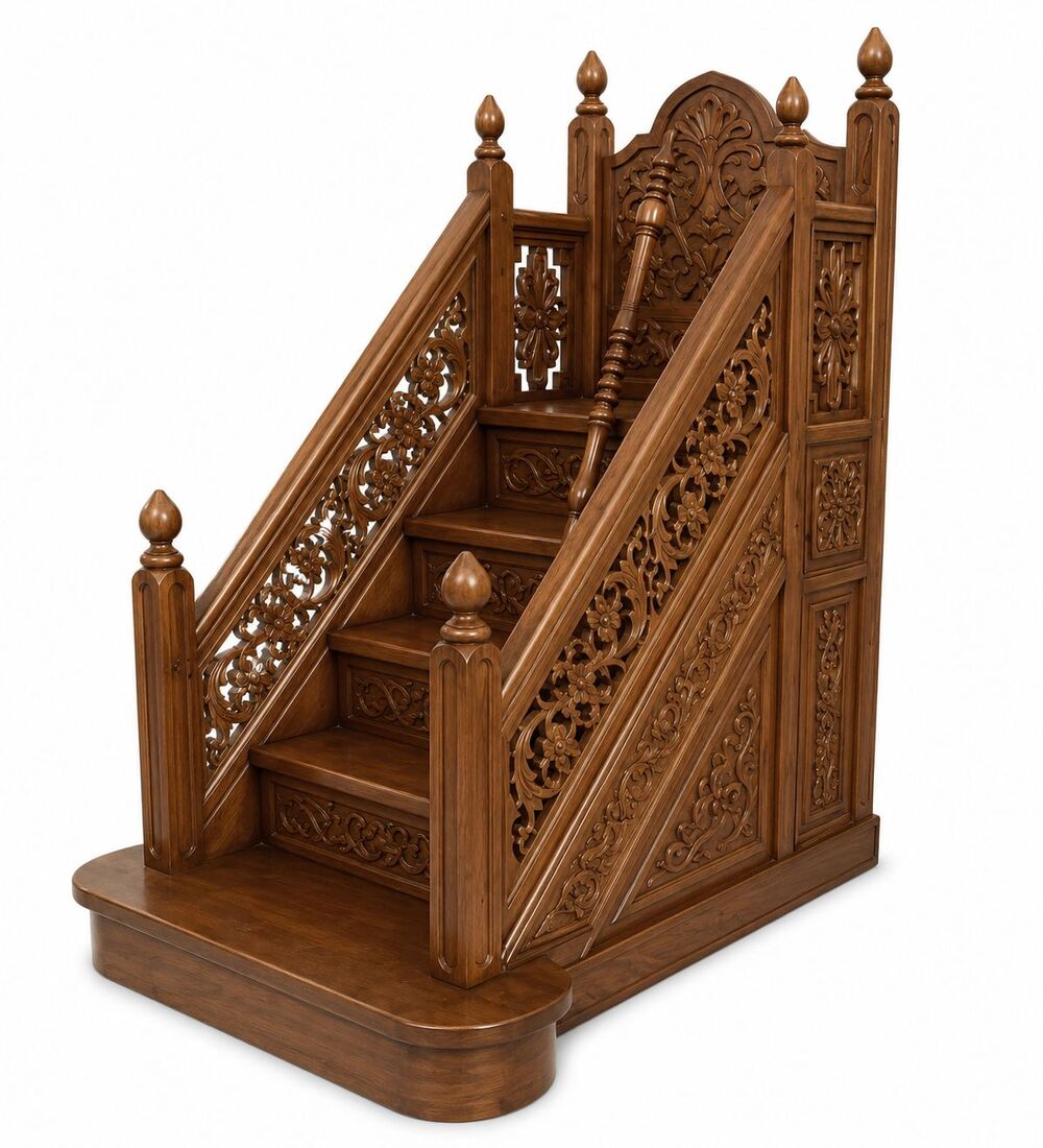 El Oyması İşlemeli Ahşap Cami Vaaz Kürsüsü El Oyması İşlemeli Ahşap Cami Vaaz Kürsüsü