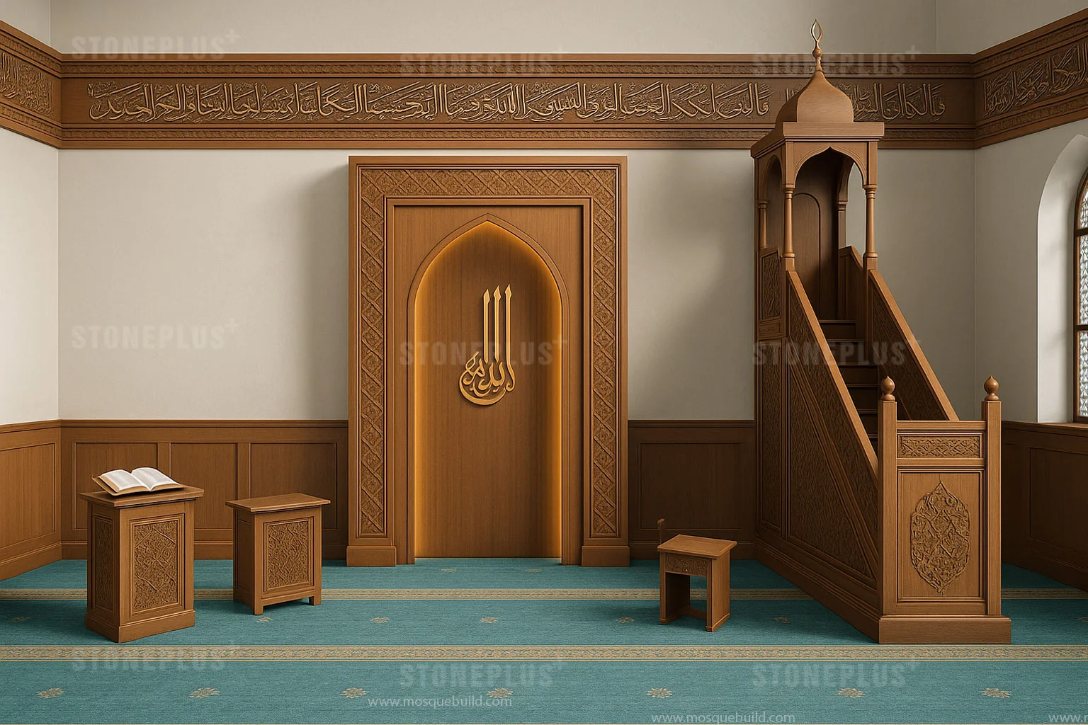 Hat Bordürlü Ahşap Cami Seti Hat Bordürlü Ahşap Cami Seti